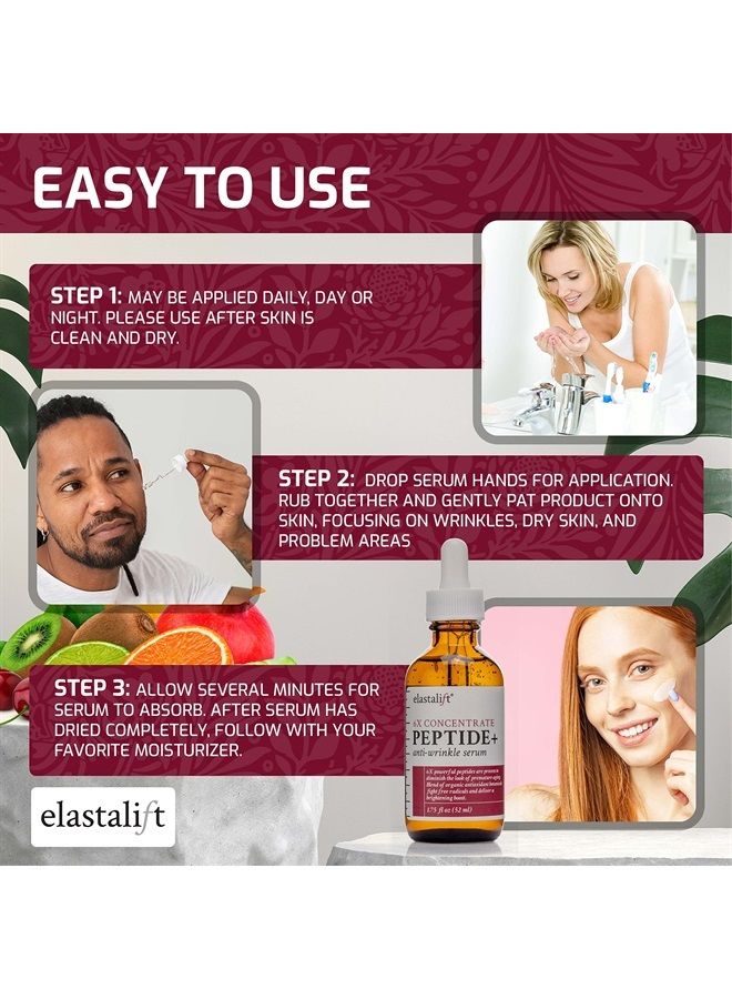 elastalift Peptide Facial Serum Moisturizer Skin Care Oil For Face, Wrinkles, Fine Lines, & Puffiness. Moisturizing 6X Peptide Concentrate Serum W/Collagen Plumps, Lifts, Evens Skin Tone, 1.75 Fl Oz - Image 5