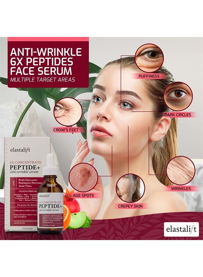elastalift Peptide Facial Serum Moisturizer Skin Care Oil For Face, Wrinkles, Fine Lines, & Puffiness. Moisturizing 6X Peptide Concentrate Serum W/Collagen Plumps, Lifts, Evens Skin Tone, 1.75 Fl Oz - Image 4