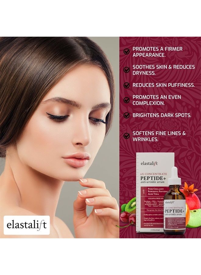 elastalift Peptide Facial Serum Moisturizer Skin Care Oil For Face, Wrinkles, Fine Lines, & Puffiness. Moisturizing 6X Peptide Concentrate Serum W/Collagen Plumps, Lifts, Evens Skin Tone, 1.75 Fl Oz - Image 3