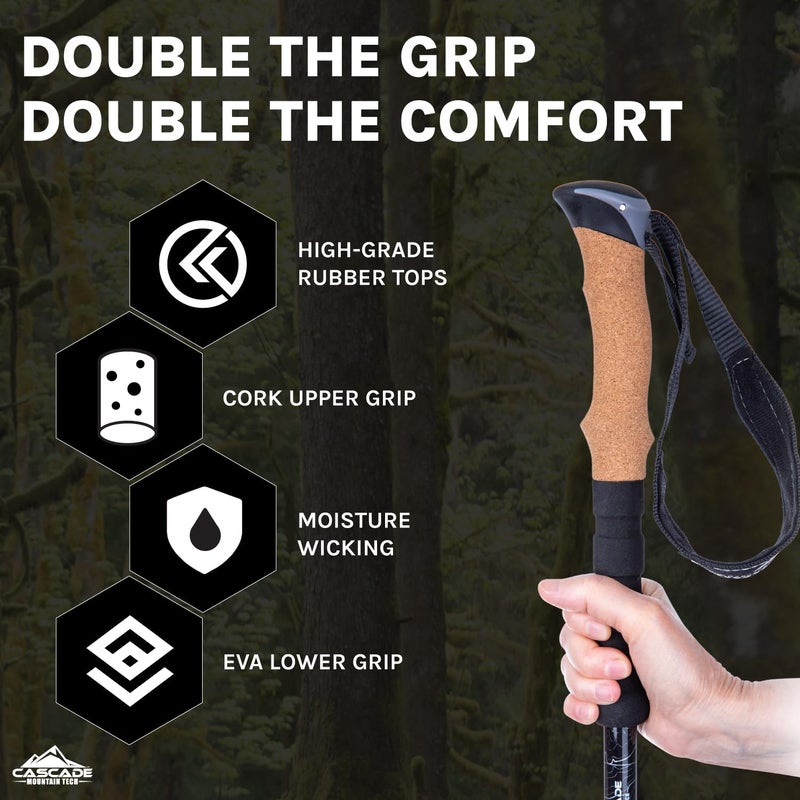 Cascade Mountain Tech Trekking Poles - Aluminum Hiking Walking Sticks with Adjustable Locks Expandable to 54" (Set of 2), Cork Grip, Orange - Image 3