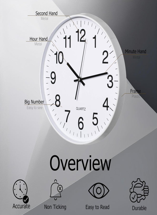 Clockswise White 14-in Analog Clock Silent, Non-Ticking for Wall Battery-Operated Perfect for Home Office, Farmhouse Kitchen, Entryways, Dining Rooms and Bedroom Decor, School and Bathroom Clock - Image 3