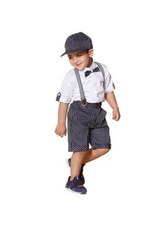 AJ Dezines AJ DEZINES Kids Cotton Printed Shirt Shorts Set For Boys With Cap and Suspender (CA-55-BLACK-3)  - Image 1