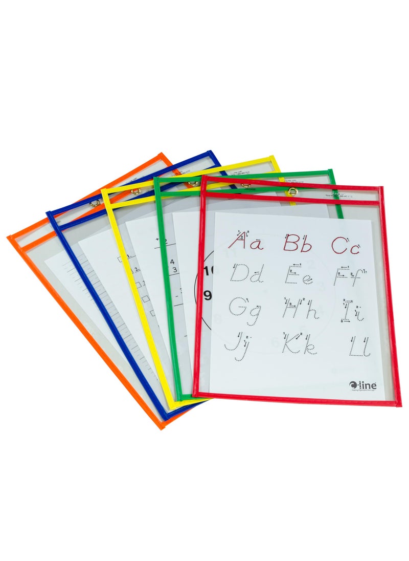 C-Line C-Line Reusable Dry Erase Pockets, 9 x 12 Inches, Assorted Primary Colors, 5 Pockets per Pack (40630)  - Image 1