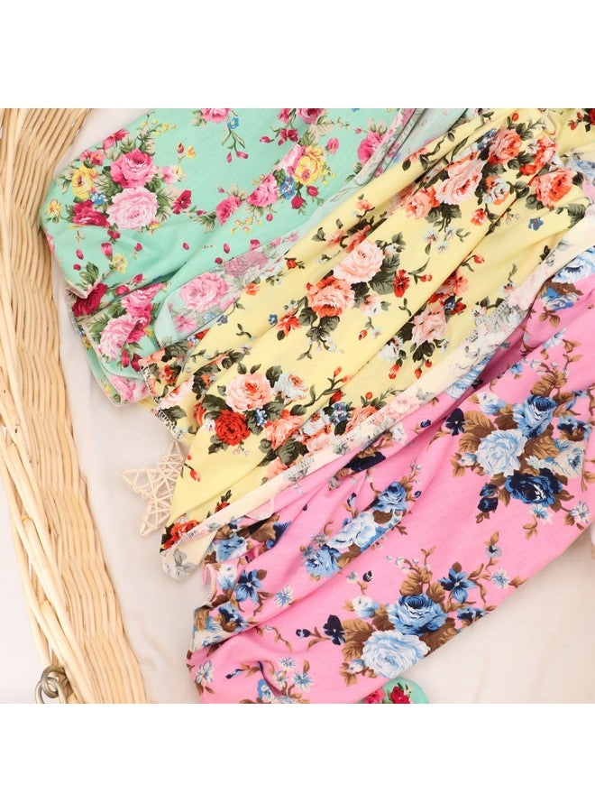 DRESHOW BQUBO Floral Swaddles for Baby Girl Newborn Receiving Blanket with Bow Hat Mittens Wooden Birth Announcement Card Set Baby Floral Print Swaddle Nursery Swaddle Wrap - Image 5