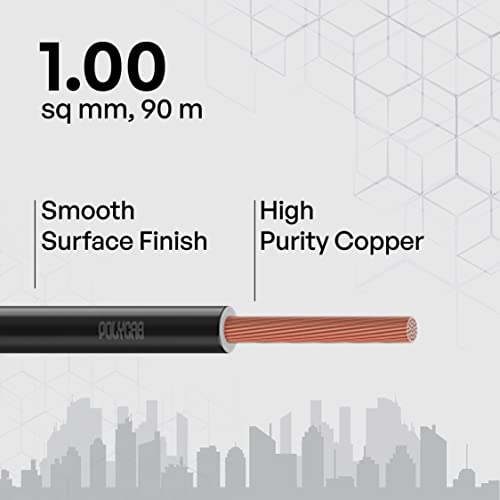 Polycab OPTIMA+ 1sqmm 90M coil | Flame Retardant | Lead free | 99.97% high purity copper | Rodent protection | PVC insulated housewire [Black] - Image 2