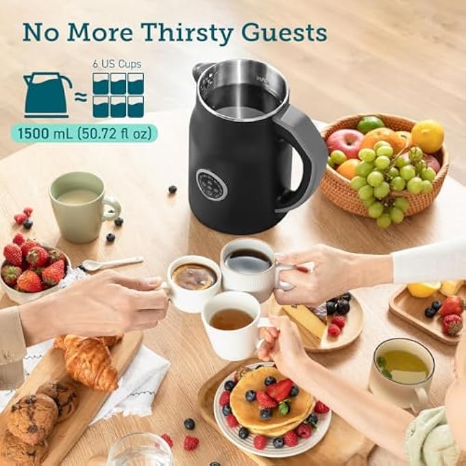 Masroo Electric Tea Kettle Automatic Shut Off 12L Electric Kettle Small With Keep Warm Portable For Travel Led Display Black - Image 3