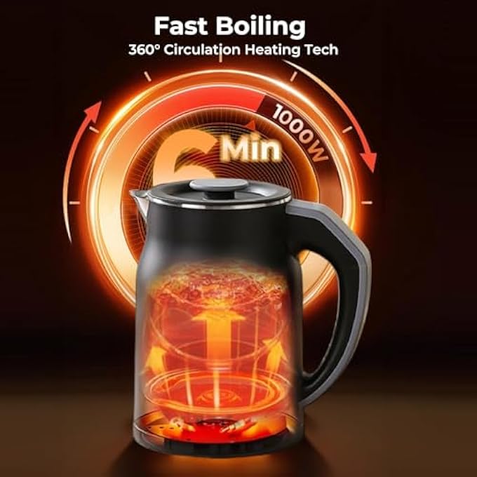 Masroo Electric Tea Kettle Automatic Shut Off 12L Electric Kettle Small With Keep Warm Portable For Travel Led Display Black - Image 4