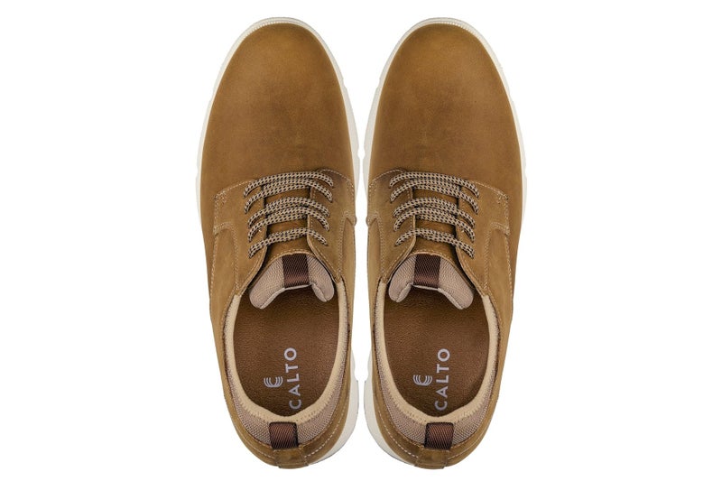 CALTO Men's Invisible Height Increasing Elevator Shoes - Tan Brown Lace-up Premium Leather Casual Derby - 3.3 Inches Taller - J1200 - Size 9 D(M) US - Image 4