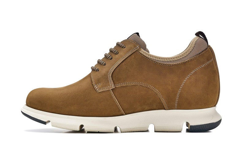 CALTO Men's Invisible Height Increasing Elevator Shoes - Tan Brown Lace-up Premium Leather Casual Derby - 3.3 Inches Taller - J1200 - Size 9 D(M) US - Image 3