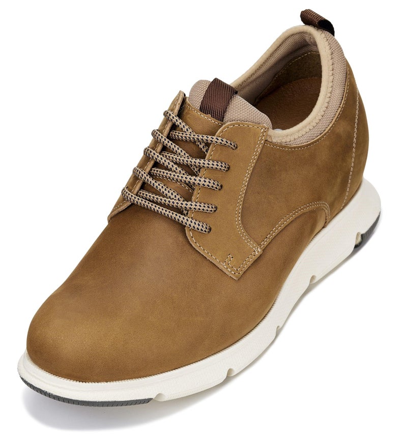 CALTO Men's Invisible Height Increasing Elevator Shoes - Tan Brown Lace-up Premium Leather Casual Derby - 3.3 Inches Taller - J1200 - Size 9 D(M) US - Image 1