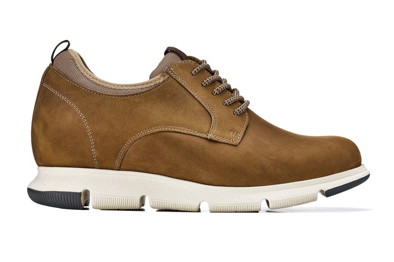 CALTO Men's Invisible Height Increasing Elevator Shoes - Tan Brown Lace-up Premium Leather Casual Derby - 3.3 Inches Taller - J1200 - Size 9 D(M) US - Image 2