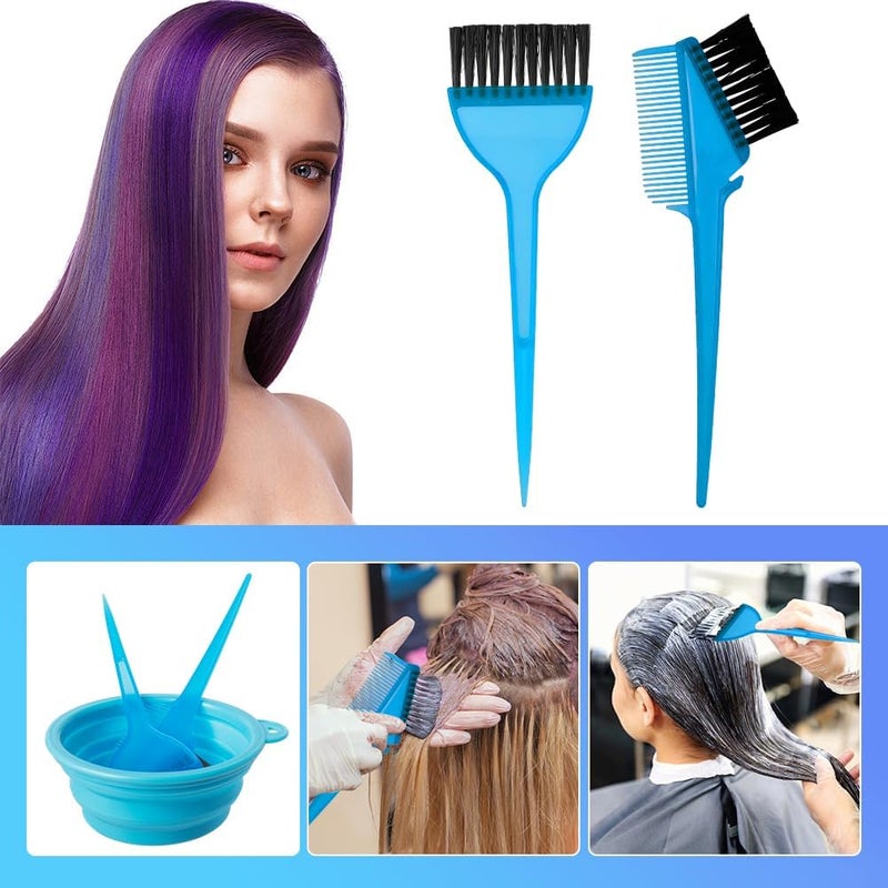 Moonmini Hair Dye Color Brush and Bowl Set, Color Bowl Brushes Tool Mixing Bowl Kit Tint Comb for Hair Tint Dying Coloring Applicator (Blue) - Image 2