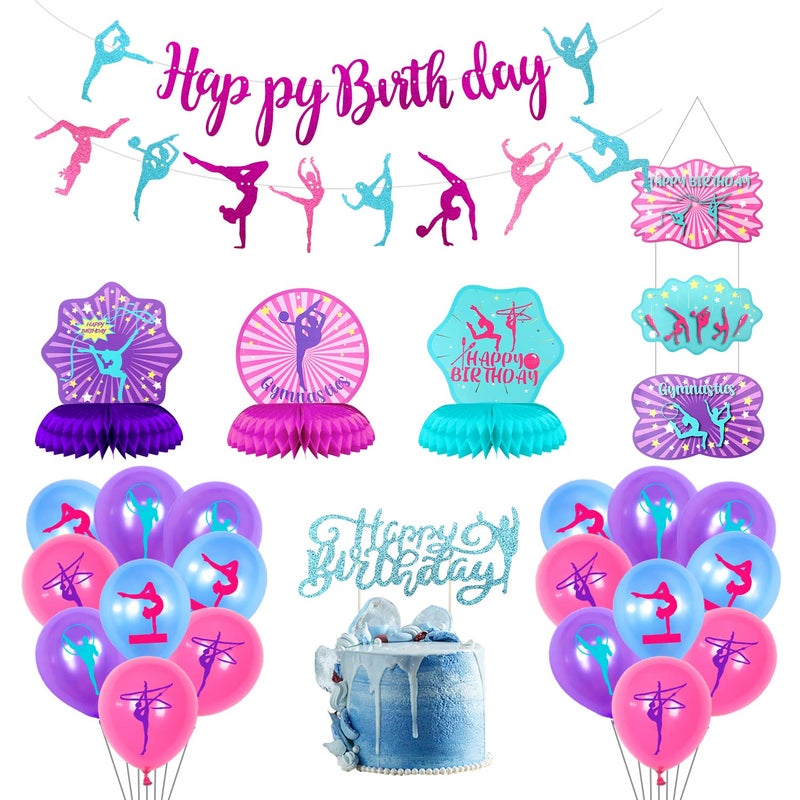 KEFAN Gymnastics Party Decorations Birthday Supplies With Banner Honeycomb Centerpieces Latex Balloons for Girls Dance Theme Party A - Image 2