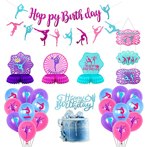 KEFAN Gymnastics Party Decorations Birthday Supplies With Banner Honeycomb Centerpieces Latex Balloons for Girls Dance Theme Party A - Image 1