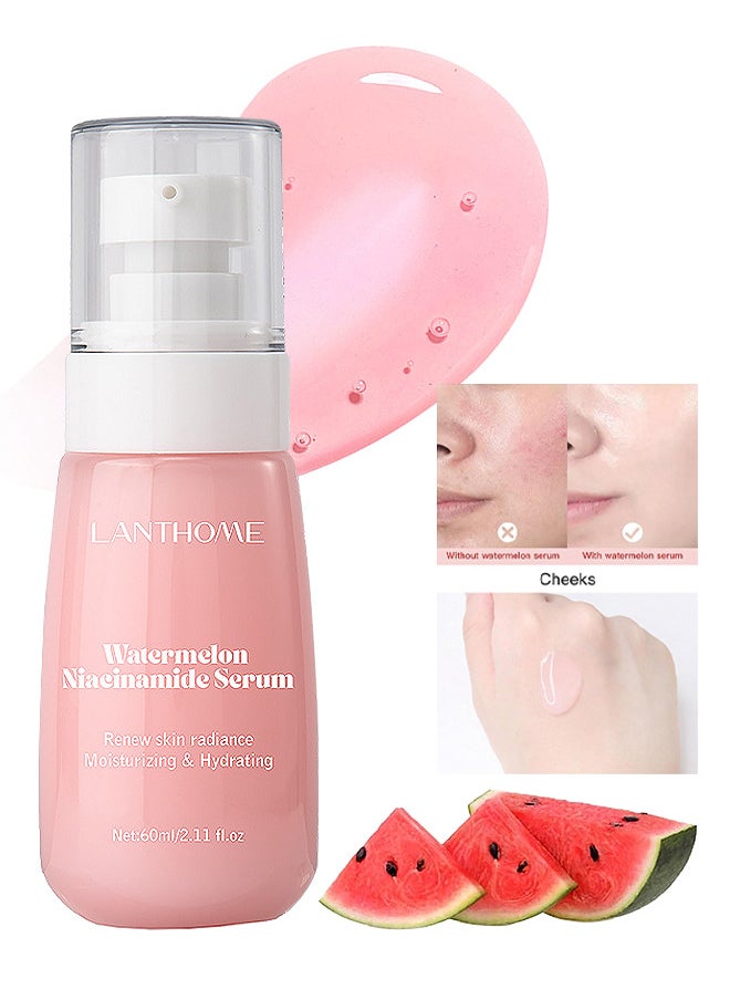 Lanthome Watermelon Niacinamide Serum, Moisturizing Watermelon Toner Hyaluronic Facial Serum Multi Purpose Lightweight Face Highlighter, Brighten Liquid Highlighter For Skin Care, 60ML  - Image 1
