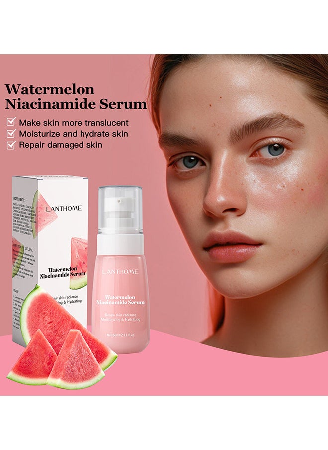 Lanthome Watermelon Niacinamide Serum, Moisturizing Watermelon Toner Hyaluronic Facial Serum Multi Purpose Lightweight Face Highlighter, Brighten Liquid Highlighter For Skin Care, 60ML  - Image 2