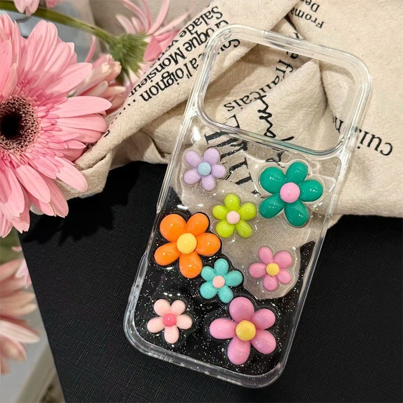 Suitable for iPhone 17 Pro Max Transparent Glitter Case, Apple 16 Women''s Model, 15 Soft Case, Fresh Floral Style, Girly Vibe - Image 3