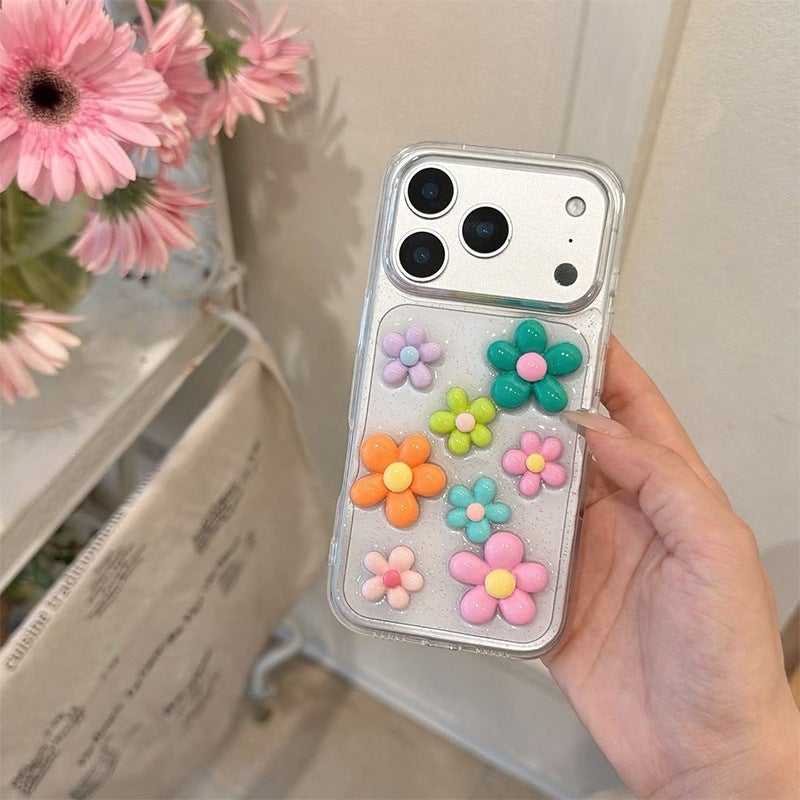 Suitable for iPhone 17 Pro Max Transparent Glitter Case, Apple 16 Women''s Model, 15 Soft Case, Fresh Floral Style, Girly Vibe - Image 1