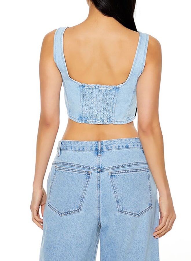Denim Bustier Bow Crop Top