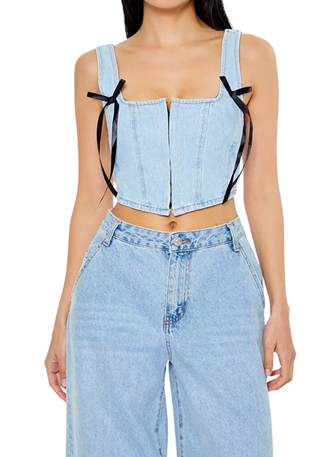Denim Bustier Bow Crop Top