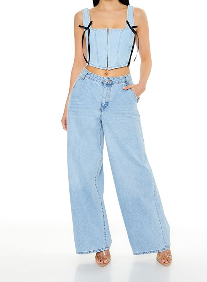 Denim Bustier Bow Crop Top