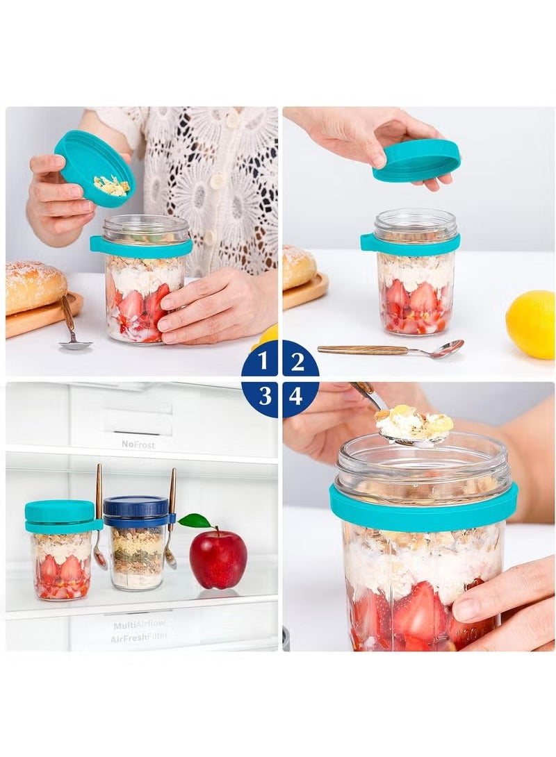 Anna Sealed Glass Container with Lid and Spoon for On-the-Go Oatmeal, Milk, Salad, and Yogurt - Perfect for Breakfast - Image 3