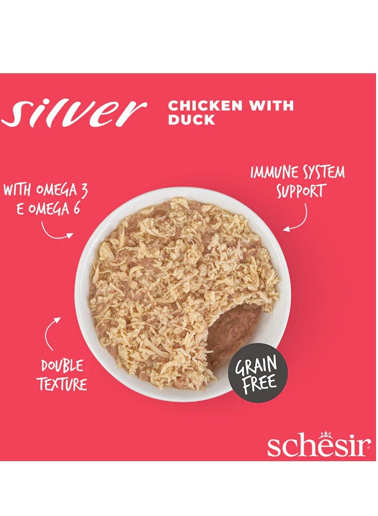 Schesir Combo Pack of 24pcs Silver Chicken with Duck Mousse and Fillets Canned Cat Wet Food - 70 g - Image 3