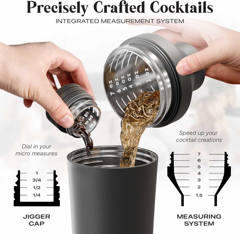 Bare Barrel Insulated Cocktail Shaker Set | Double Wall Stainless Steel | Martini Shaker for Home Bar Bartending | Built-in Drink Measurement System & Strainer, Travel Bag, 35 Recipes | Gift Set (Matt Black) - Image 5