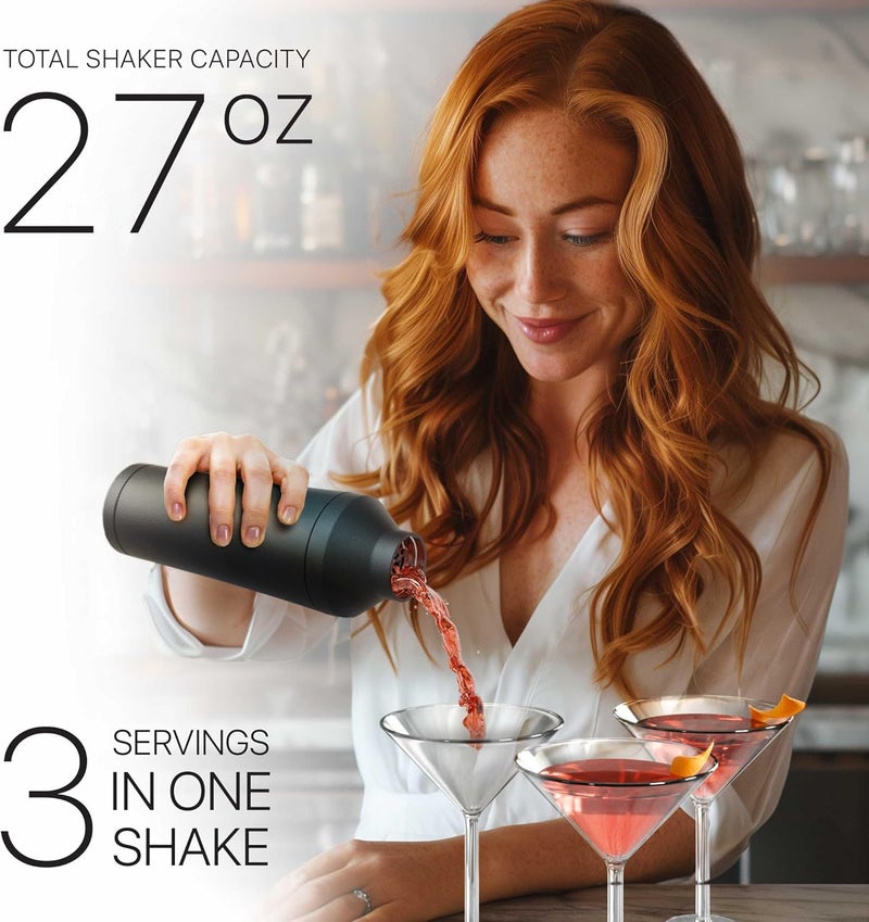 Bare Barrel Insulated Cocktail Shaker Set | Double Wall Stainless Steel | Martini Shaker for Home Bar Bartending | Built-in Drink Measurement System & Strainer, Travel Bag, 35 Recipes | Gift Set (Matt Black) - Image 3