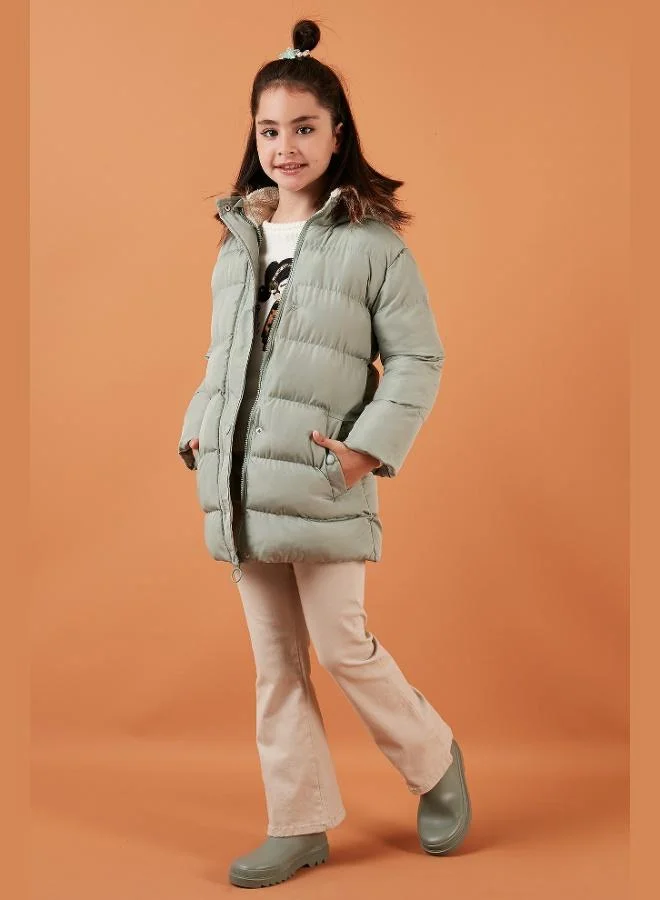 ليلا معطف بقلنسوة من الفرو الصناعي من ليلا للبنات