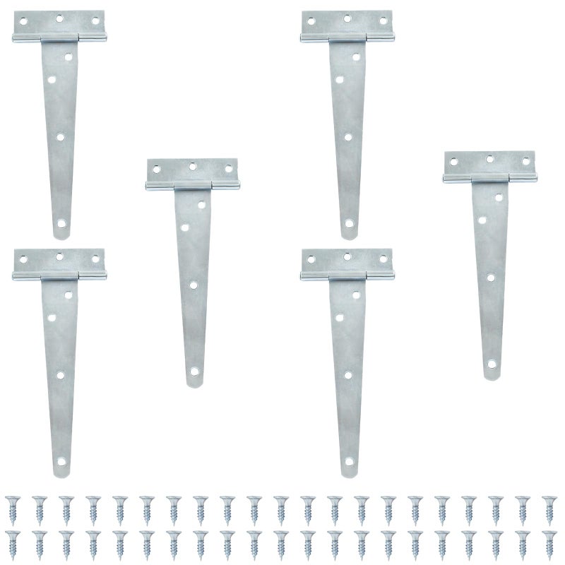 Murtenze 6Pack 6 Inch Silver T-Strap Shed Hinge,Barn Door Hinges Heavy Duty Gate Strap Hinge T Hinges For Barn Door, Shed Or Wooden Fences - Image 1