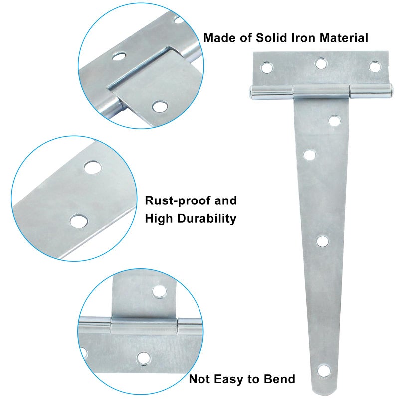 Murtenze 6Pack 6 Inch Silver T-Strap Shed Hinge,Barn Door Hinges Heavy Duty Gate Strap Hinge T Hinges For Barn Door, Shed Or Wooden Fences - Image 3