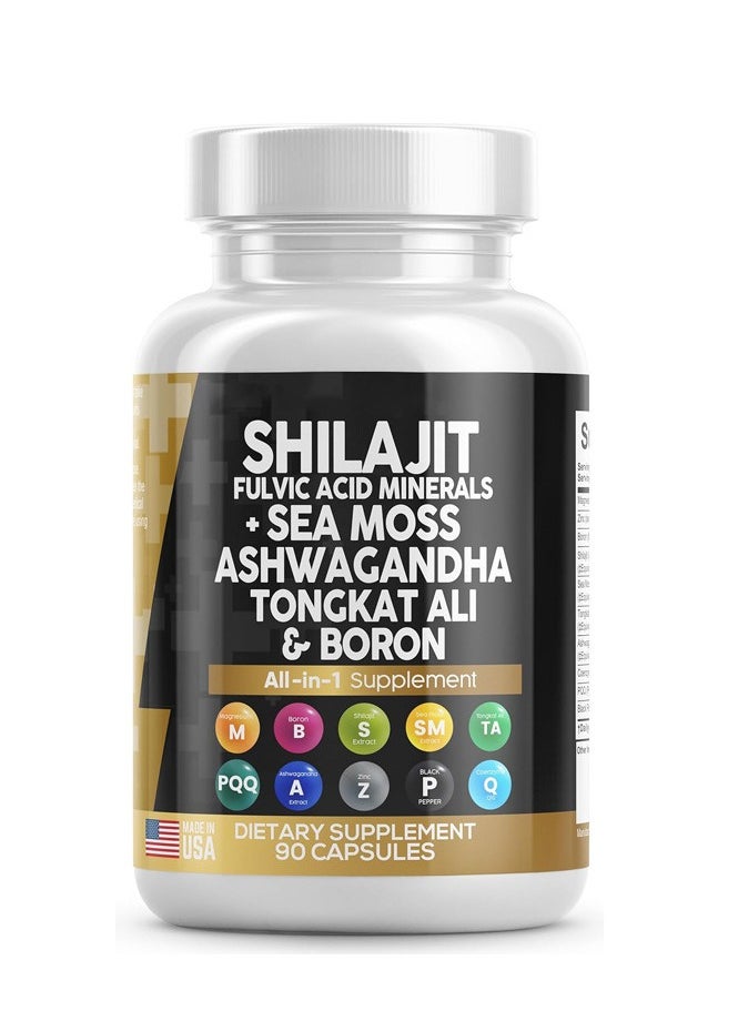 Shilajit RX - Clean Nutraceuticals Shilajit Supplement 10,000mg with Sea Moss 6000mg, Ashwagandha 6000mg, Tongkat Ali, Boron, Magnesium - Fulvic Acid Capsules for Men - 90 Count - Image 1