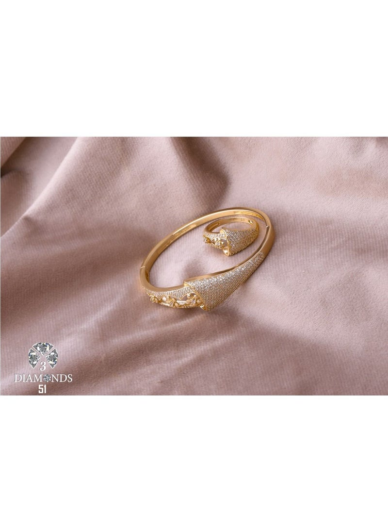 3Diamonds - Bracelet Set With Its' Ring Gold Plated For Women - Image 1