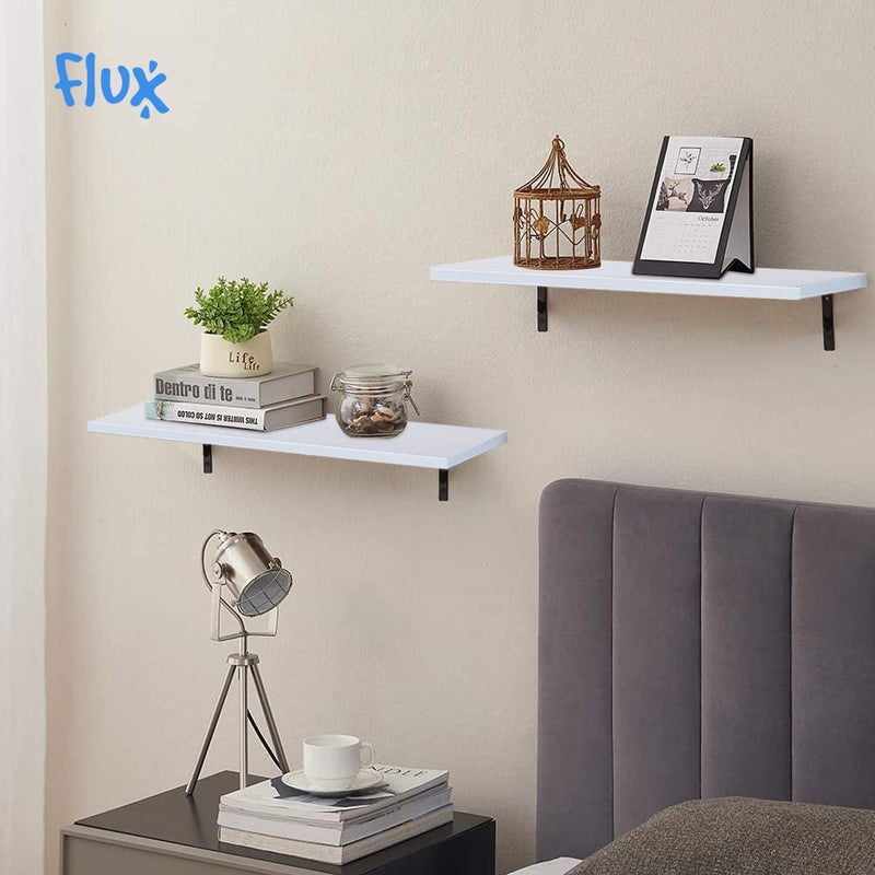 flux Floating Wall Shelf for Living Room Wall Mount Wall Shelves Book Shelves for Wall Room Kitchen Bathroom Bedroom and Home Decor 1 White Pack of 2 - Image 3