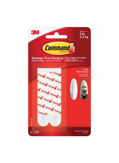Command 08482000511, Large, White, (17023P-Es), 6 Refill Strips, 6 Count