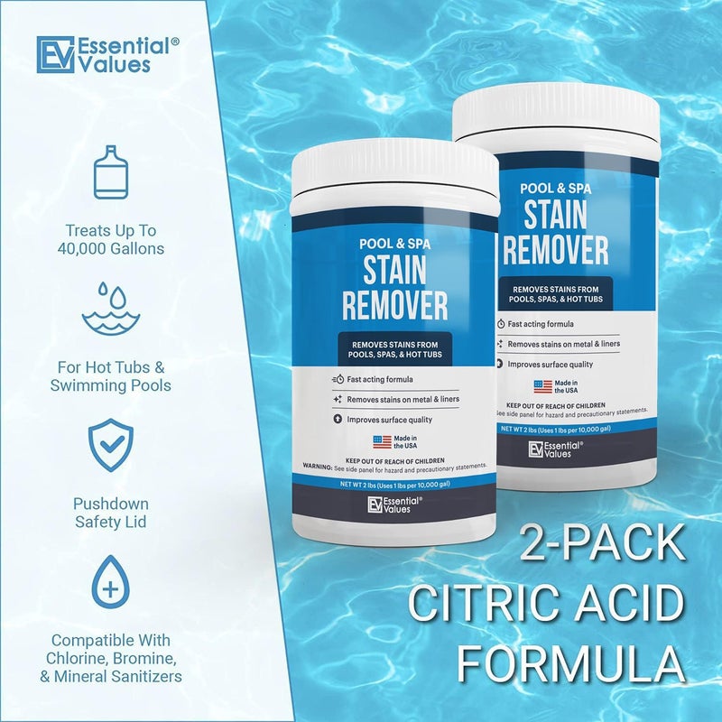 Essential Values Swimming Pool & Spa Stain Remover (2 LBS) - Compatible with Vinyl Liners, Fiberglass & Metals - Effective Formula Removes Rust & Tough Stains - Image 3
