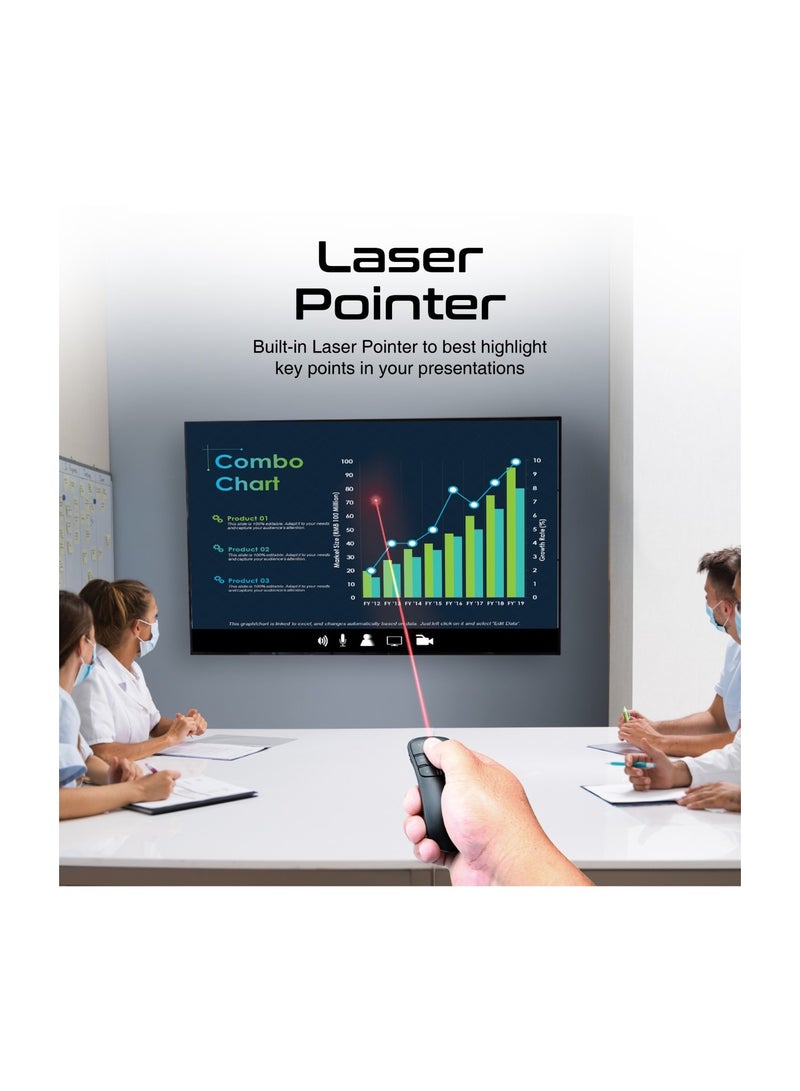 بروميت جهاز عرض لاسلكي، جهاز عرض PPT صغير الحجم 2 في 1 من النوع C™ وUSB، مع مؤشر ليزر بمدى 50 مترًا، ونقل تردد لاسلكي 2.4 جيجاهرتز، ونطاق 10 أمتار وأزرار وظيفية لأجهزة MacBook Pro وDell XPS - Image 5