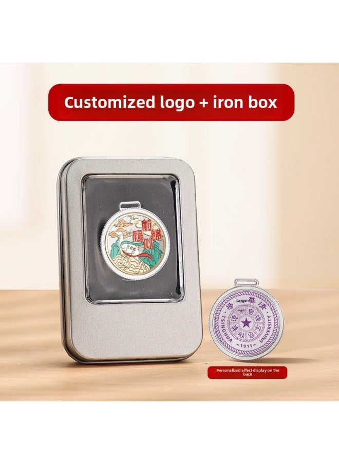 School Badge U Disk School Badge Pattern Customization Enterprise Publicity Anniversary Annual Meeting Forum Commemorative Gift 16g USB-Color:[New] Embossed U Disk-Brocade Iron Boxed-Capacity:8GB  - Image 1