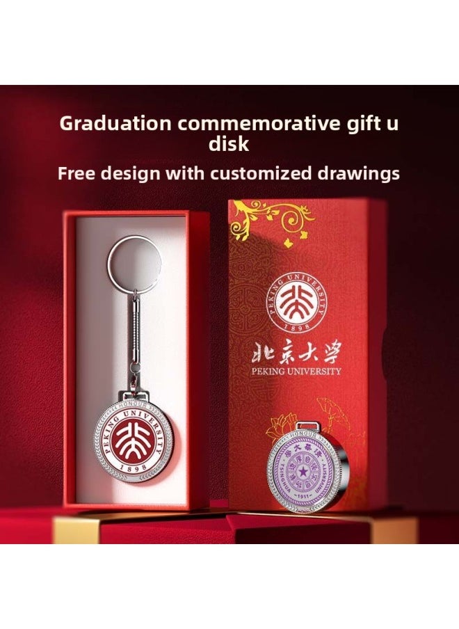 School Badge U Disk School Badge Pattern Customization Enterprise Publicity Anniversary Annual Meeting Forum Commemorative Gift 16g USB-Color:[New] Embossed U Disk-Brocade Iron Boxed-Capacity:8GB  - Image 2