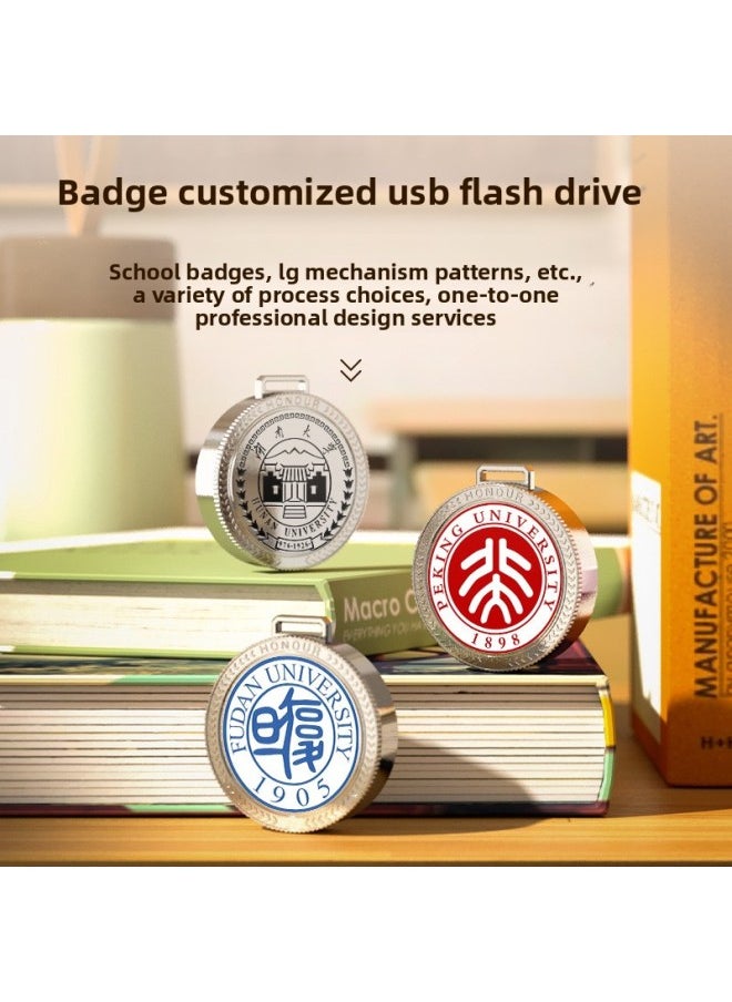 School Badge U Disk School Badge Pattern Customization Enterprise Publicity Anniversary Annual Meeting Forum Commemorative Gift 16g USB-Color:[New] Embossed U Disk-Brocade Iron Boxed-Capacity:8GB  - Image 3