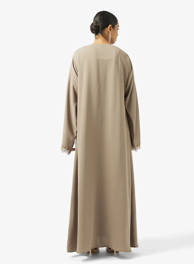 hayas closet  Lace detail Abaya With Sheila for Women | Best Price UAE