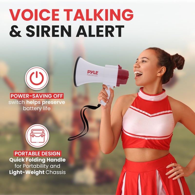 Pyle Pyle Megaphone Speaker Lightweight Bullhorn - Built-in Siren, Adjustable Volume Control and 800 Yard Range - PMP30  - Image 2