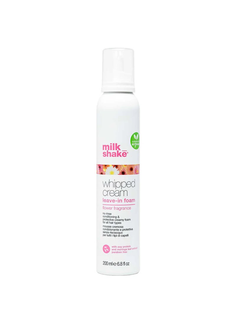 Milk Shake Whipped Cream Flower Leave-In Conditioning Foam – Vegan No Rinse Hair Moisturizer with Moringa Extract & Integrity 41 for Hydration, Shine & Color Protection, 200ml - Image 1