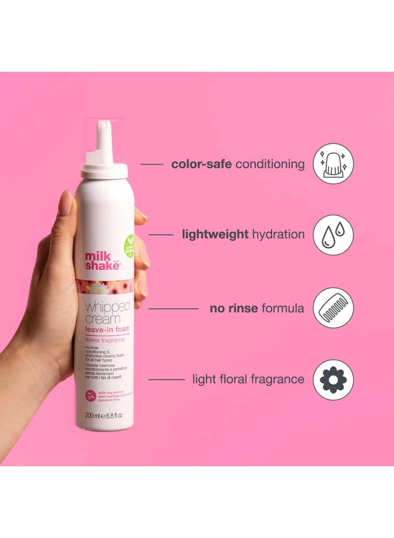 Milk Shake Whipped Cream Flower Leave-In Conditioning Foam – Vegan No Rinse Hair Moisturizer with Moringa Extract & Integrity 41 for Hydration, Shine & Color Protection, 200ml - Image 3