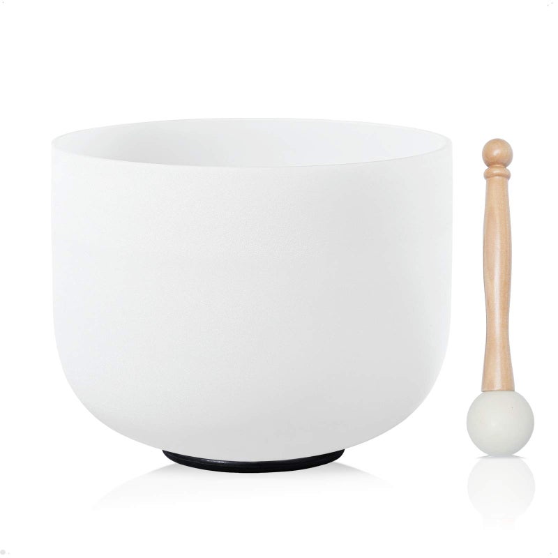 CVNC 440HZ 8 Inch F Note Heart Chakra Frosted Quartz Crystal Singing Bowl with Mallet and Oring for Sound Healing Meditation