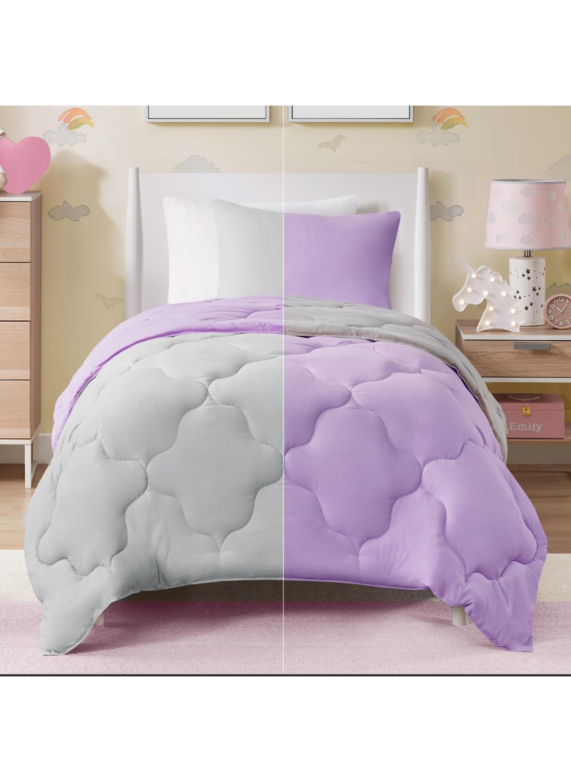 Comfort Spaces Comfort Spaces Vixie Reversible Comforter Set  Trendy Casual Geometric Quilted Cover All Season Down Alternative Cozy Bedding Matching Sham LavendarGray TwinTwin XL 2 piece 