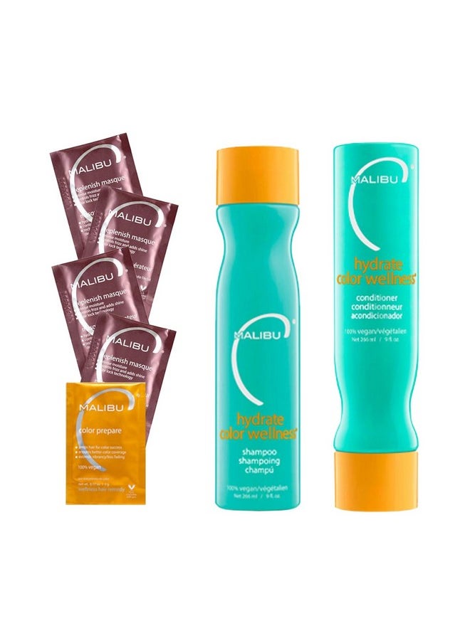 ماليبو سي مجموعة Malibu C Hydrate Color Wellness - شامبو مرطب آمن على اللون وعلاج مرطب للشعر - مصمم للحفاظ على لون الشعر وحمايته  - Image 1