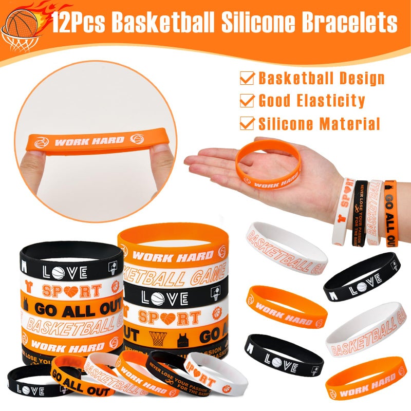 SNLN 12 Sets Basketball Party Favors Basketball Goodie Bags for Boys Includes Drawstring Bag Silicone Bracelet Keychain Tattoo Sticker for Sports Goodie Bags Basketball Birthday Party Supplies Decor - Image 4