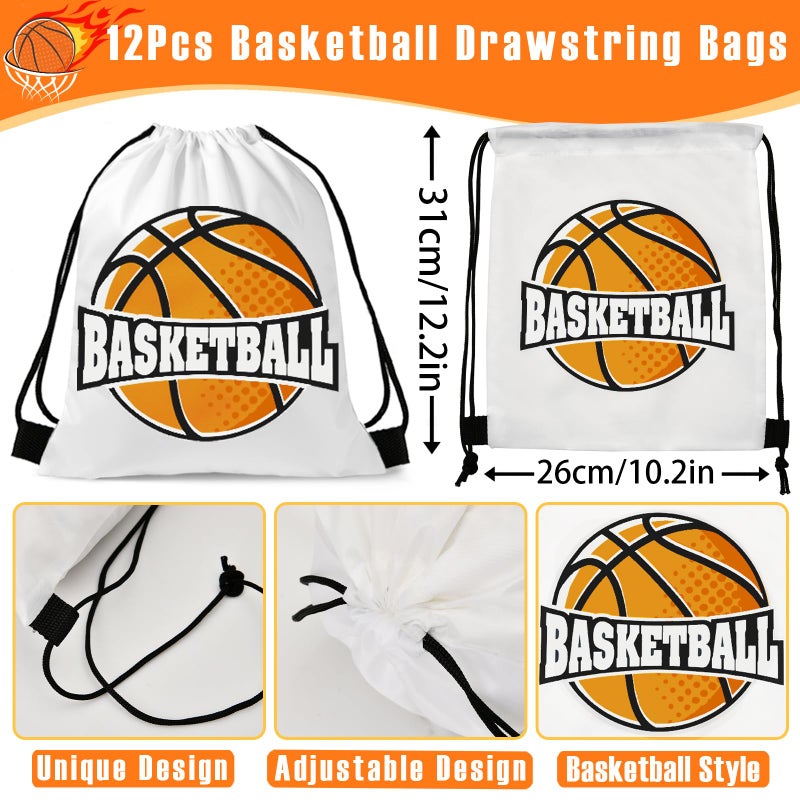 SNLN 12 Sets Basketball Party Favors Basketball Goodie Bags for Boys Includes Drawstring Bag Silicone Bracelet Keychain Tattoo Sticker for Sports Goodie Bags Basketball Birthday Party Supplies Decor - Image 3